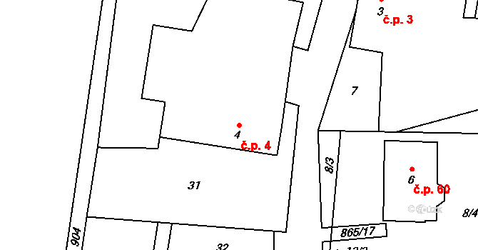 Studená Loučka 4, Mohelnice na parcele st. 4 v KÚ Studená Loučka, Katastrální mapa