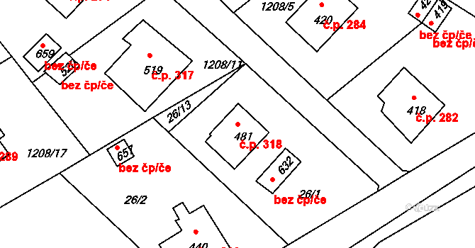 Vyšší Brod 318 na parcele st. 481 v KÚ Vyšší Brod, Katastrální mapa