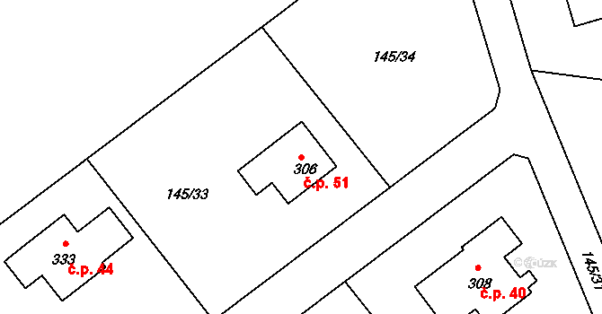 Chlístov 51 na parcele st. 306 v KÚ Chlístov u Benešova, Katastrální mapa
