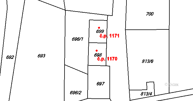 Vejprty 1170 na parcele st. 698 v KÚ Vejprty, Katastrální mapa