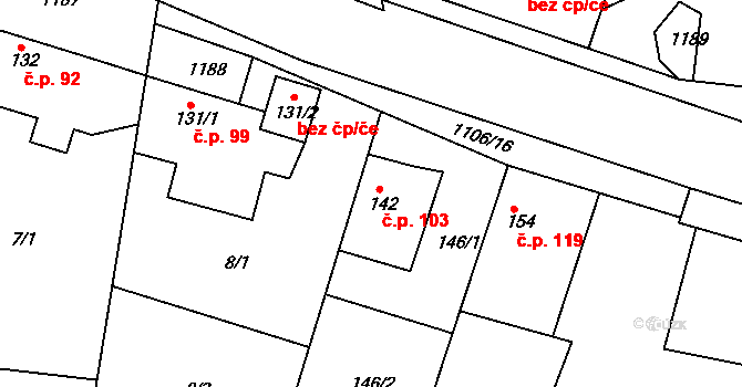 Černochov 103, Peruc na parcele st. 142 v KÚ Černochov, Katastrální mapa