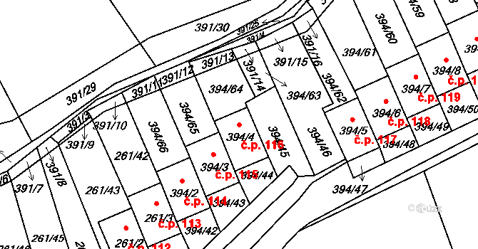 Neštědice 116, Povrly na parcele st. 394/4 v KÚ Neštědice, Katastrální mapa
