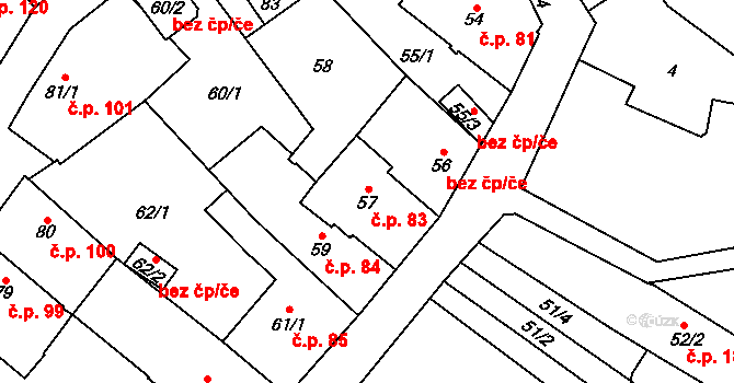 Chotěboř 83 na parcele st. 57 v KÚ Chotěboř, Katastrální mapa