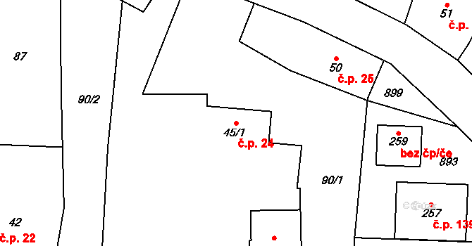 Merklovice 24, Vamberk na parcele st. 45/1 v KÚ Merklovice, Katastrální mapa