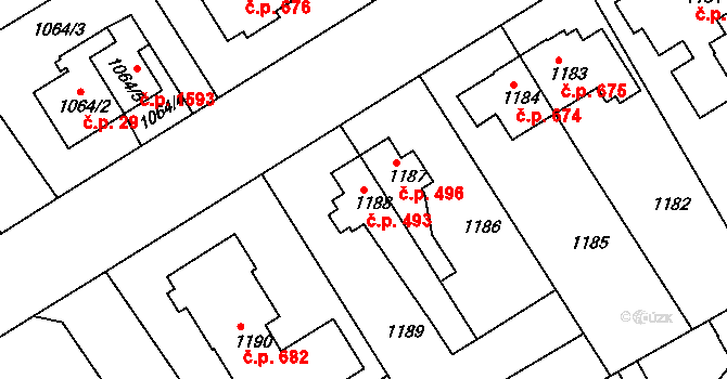 Rychnov nad Kněžnou 493 na parcele st. 1188 v KÚ Rychnov nad Kněžnou, Katastrální mapa