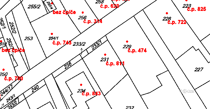 Koryčany 811 na parcele st. 231 v KÚ Koryčany, Katastrální mapa