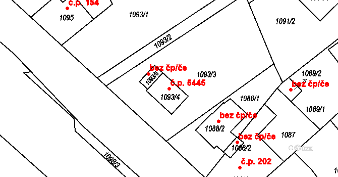 Mšeno nad Nisou 5445, Jablonec nad Nisou na parcele st. 1093/4 v KÚ Mšeno nad Nisou, Katastrální mapa