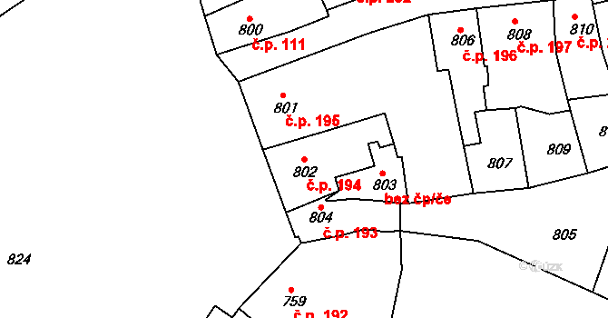 Plumlov 194 na parcele st. 802 v KÚ Plumlov, Katastrální mapa