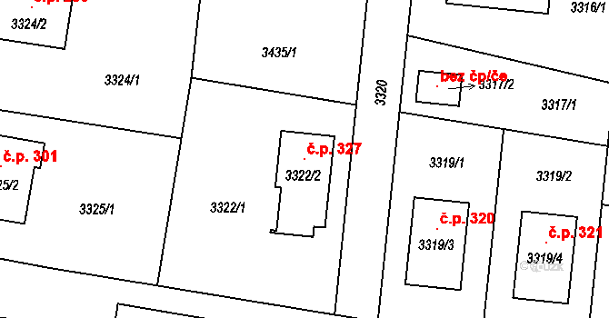 Bravantice 327 na parcele st. 3322/2 v KÚ Bravantice, Katastrální mapa