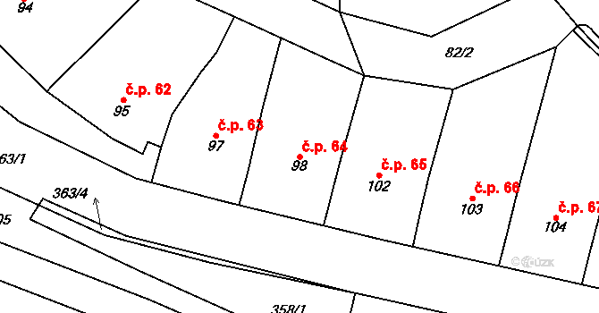 Mramotice 64, Znojmo na parcele st. 98 v KÚ Mramotice, Katastrální mapa