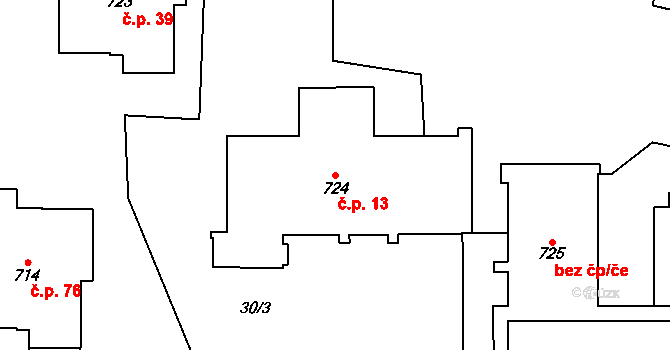 Přerov II-Předmostí 13, Přerov na parcele st. 724 v KÚ Předmostí, Katastrální mapa