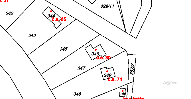 Dojetřice 30, Sázava na parcele st. 346 v KÚ Dojetřice, Katastrální mapa