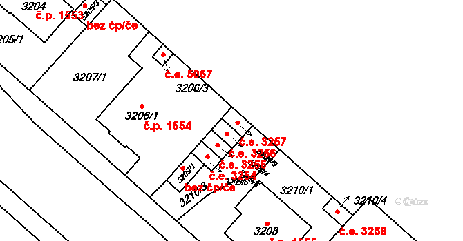 Jihlava 3257 na parcele st. 3209/3 v KÚ Jihlava, Katastrální mapa