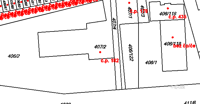 Dolní Líštná 182, Třinec na parcele st. 407/2 v KÚ Dolní Líštná, Katastrální mapa