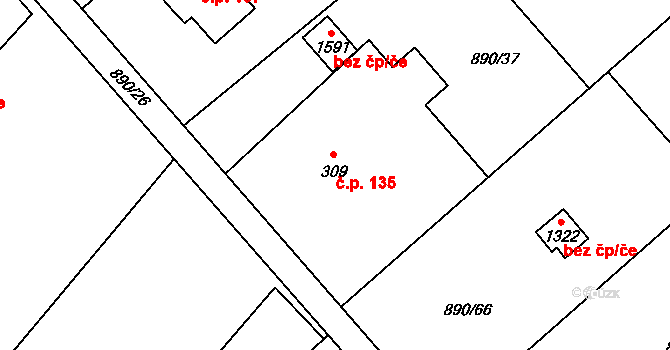 Konská 135, Třinec na parcele st. 309 v KÚ Konská, Katastrální mapa
