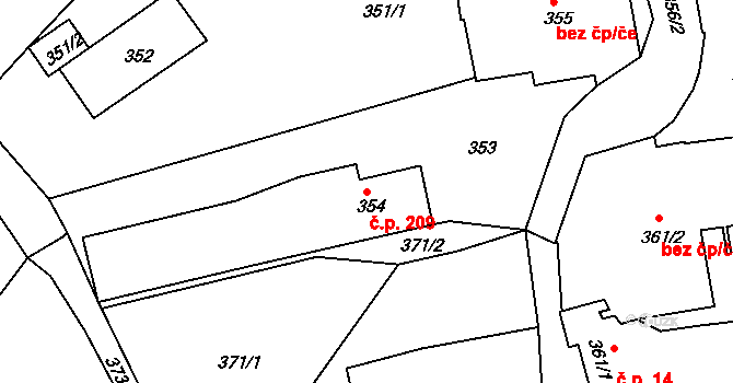 Lyžbice 209, Třinec na parcele st. 354 v KÚ Lyžbice, Katastrální mapa