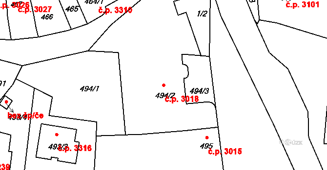 Boršov 3018, Kyjov na parcele st. 494/2 v KÚ Boršov u Kyjova, Katastrální mapa