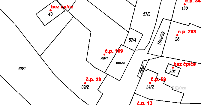 Kostelany 109 na parcele st. 39/1 v KÚ Kostelany, Katastrální mapa