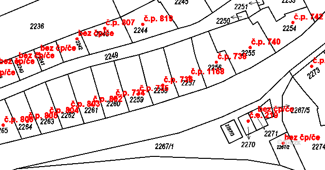 Slavíkovice 736, Rousínov na parcele st. 2258 v KÚ Rousínov u Vyškova, Katastrální mapa
