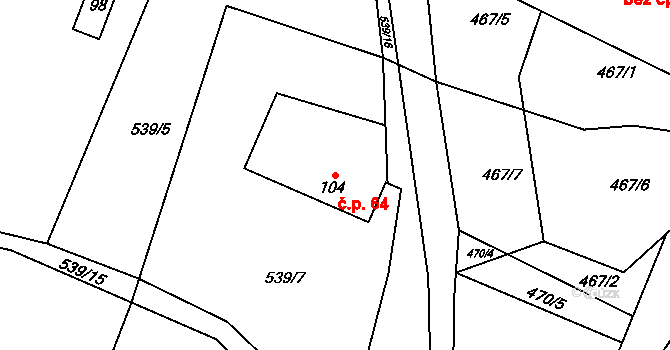 Keblov 64 na parcele st. 104 v KÚ Keblov, Katastrální mapa