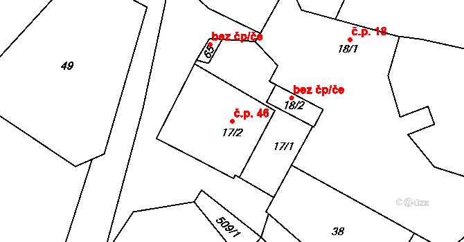 Přestavlky 46, Sedlec-Prčice na parcele st. 17/2 v KÚ Přestavlky u Sedlce, Katastrální mapa