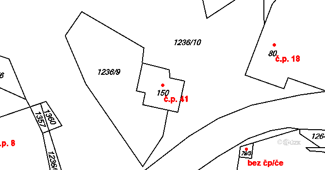 Velké Heřmanice 41, Heřmaničky na parcele st. 150 v KÚ Velké Heřmanice, Katastrální mapa