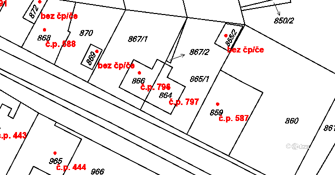 Libušín 797 na parcele st. 864 v KÚ Libušín, Katastrální mapa
