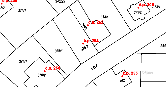 Mochov 264 na parcele st. 375/2 v KÚ Mochov, Katastrální mapa
