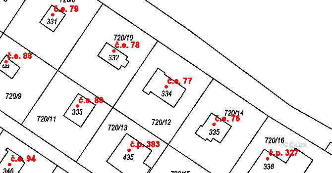Mukařov 77 na parcele st. 334 v KÚ Mukařov u Říčan, Katastrální mapa