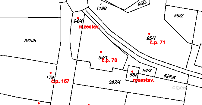Bezno 70 na parcele st. 94/1 v KÚ Bezno, Katastrální mapa
