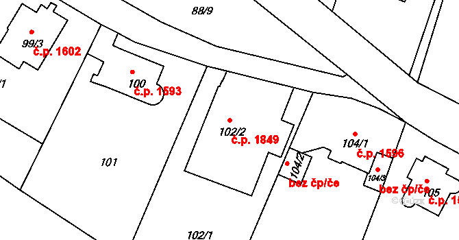 Děčín IV-Podmokly 1849, Děčín na parcele st. 102/2 v KÚ Podmokly, Katastrální mapa