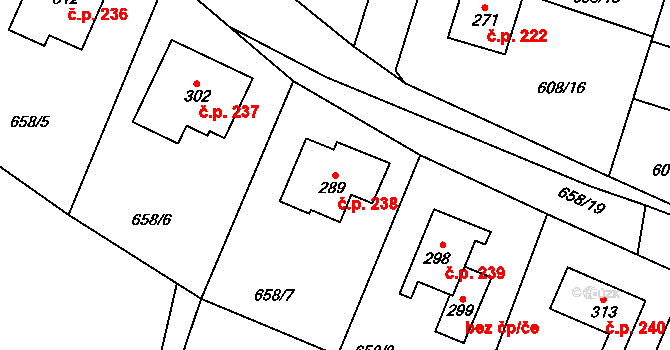 Stěžery 238 na parcele st. 289 v KÚ Stěžery, Katastrální mapa