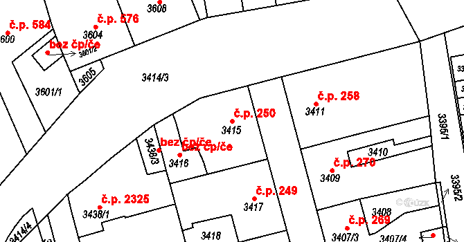 Šternberk 250 na parcele st. 3415 v KÚ Šternberk, Katastrální mapa