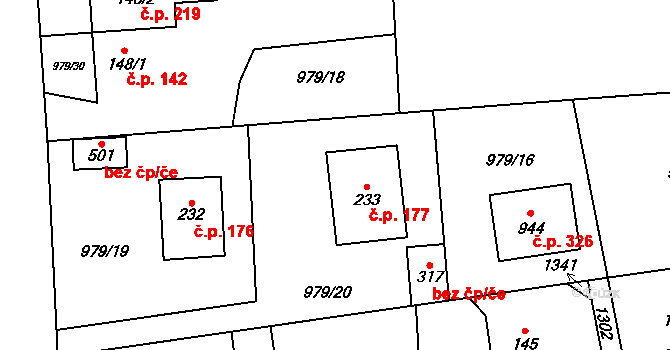 Želivec 177, Sulice na parcele st. 233 v KÚ Sulice, Katastrální mapa