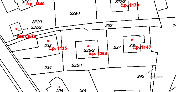 Hořovice 1264 na parcele st. 235/2 v KÚ Velká Víska, Katastrální mapa