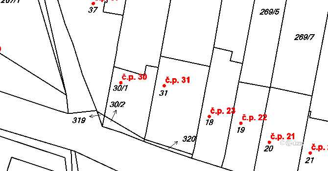 Třebín 31, Dubné na parcele st. 31 v KÚ Třebín, Katastrální mapa