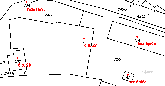 Třebeč 27, Borovany na parcele st. 1 v KÚ Třebeč, Katastrální mapa