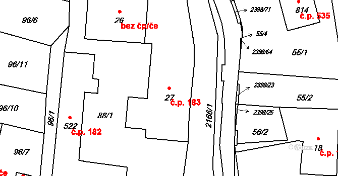 Skalice u České Lípy 183 na parcele st. 27 v KÚ Skalice u České Lípy, Katastrální mapa