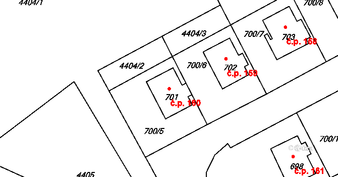 Mimoň V 160, Mimoň na parcele st. 701 v KÚ Mimoň, Katastrální mapa