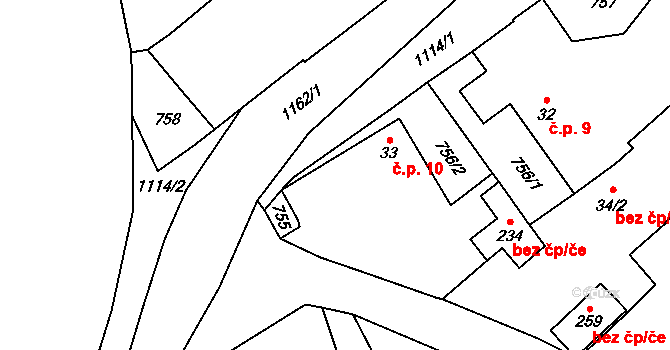 Mokrsko 10, Chotilsko na parcele st. 33 v KÚ Prostřední Lhota, Katastrální mapa