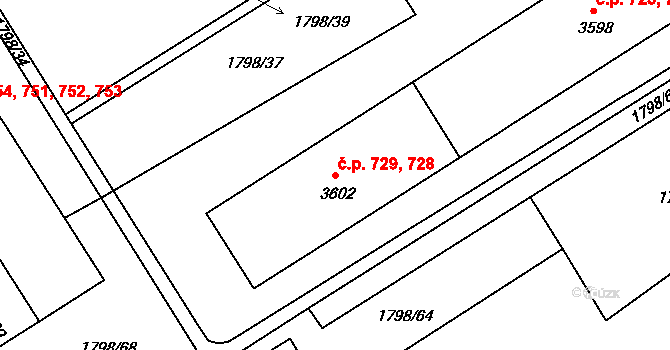 Chrudim III 728,729, Chrudim na parcele st. 3602 v KÚ Chrudim, Katastrální mapa