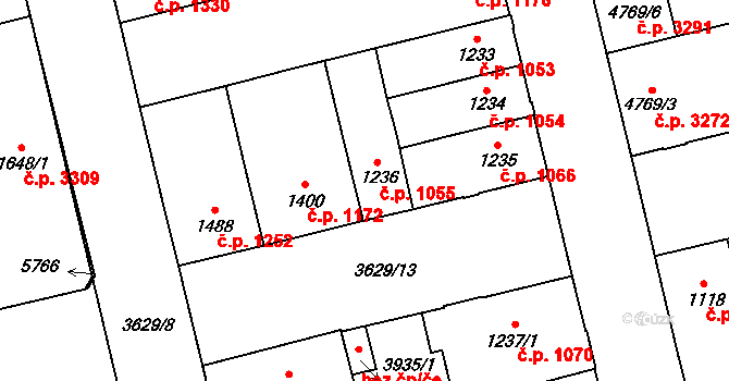 Břeclav 1055 na parcele st. 1236 v KÚ Břeclav, Katastrální mapa