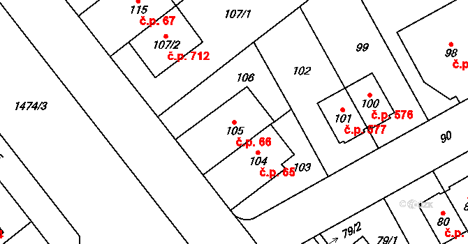 Stránice 66, Brno na parcele st. 105 v KÚ Stránice, Katastrální mapa