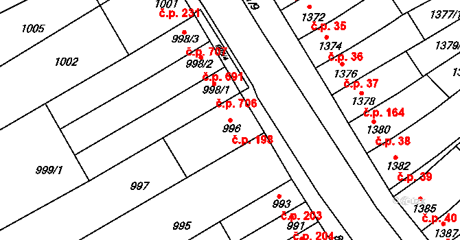 Obřany 198, Brno na parcele st. 996 v KÚ Obřany, Katastrální mapa