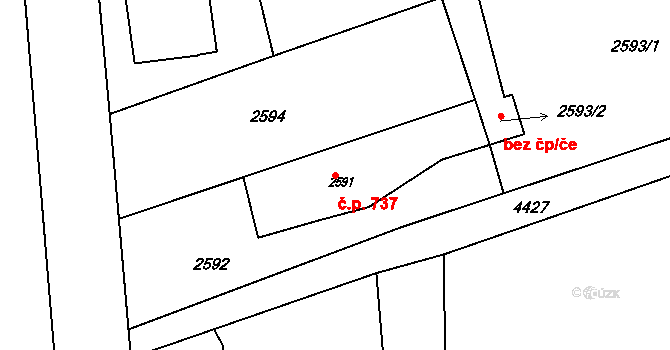 Frýdlant 737, Frýdlant nad Ostravicí na parcele st. 2591 v KÚ Frýdlant nad Ostravicí, Katastrální mapa