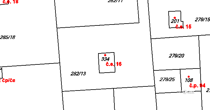 Lhota 16 na parcele st. 334 v KÚ Lhota u Dřís, Katastrální mapa