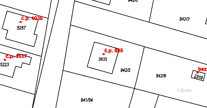 Plzeňské Předměstí 885, Rokycany na parcele st. 3935 v KÚ Rokycany, Katastrální mapa