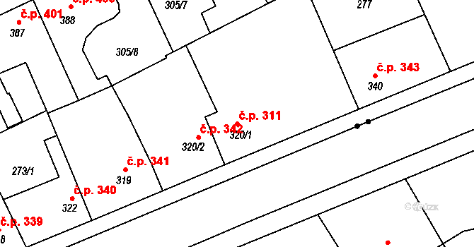 Benátky nad Jizerou I 311, Benátky nad Jizerou na parcele st. 320/1 v KÚ Nové Benátky, Katastrální mapa