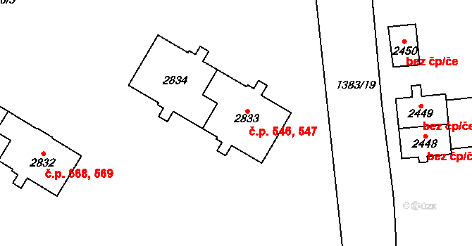 Klatovy III 546,547, Klatovy na parcele st. 2833 v KÚ Klatovy, Katastrální mapa