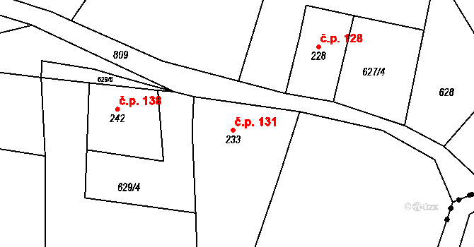 Horní Poustevna 131, Dolní Poustevna na parcele st. 233 v KÚ Horní Poustevna, Katastrální mapa